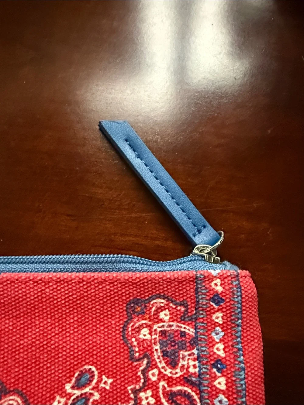 Brighton Red Paisley Canvas Wristlet with Blue Trim